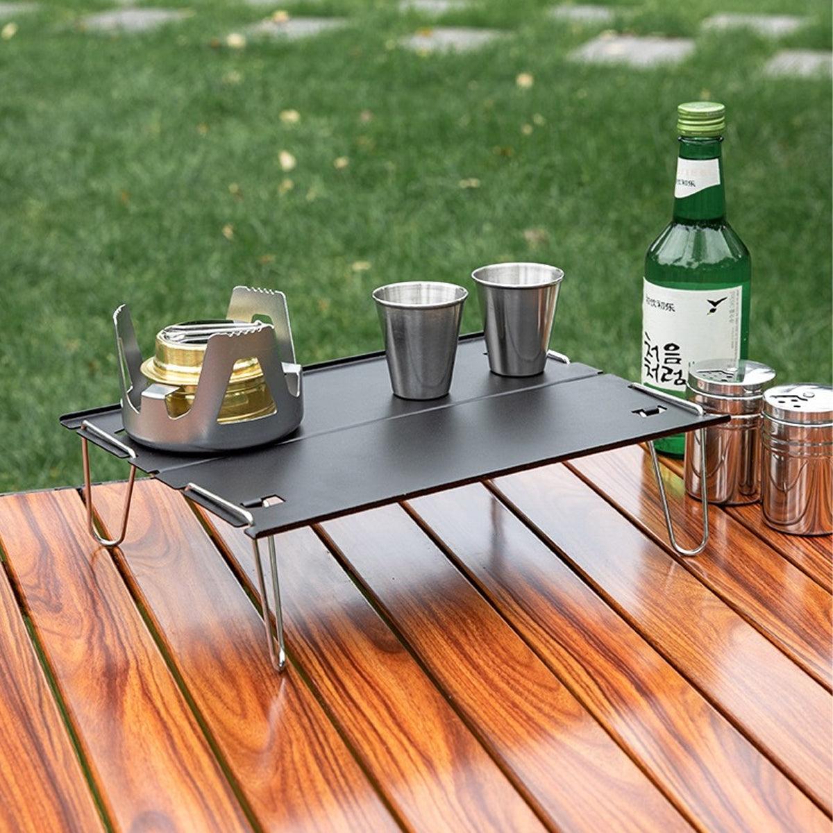 Premium Mini Aluminium Alloy Folding Camping Table Black 29x21cm