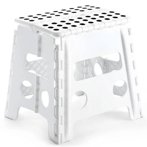 Premium White Portable Folding Plastic Stool 13 Inch 300lb Capacity