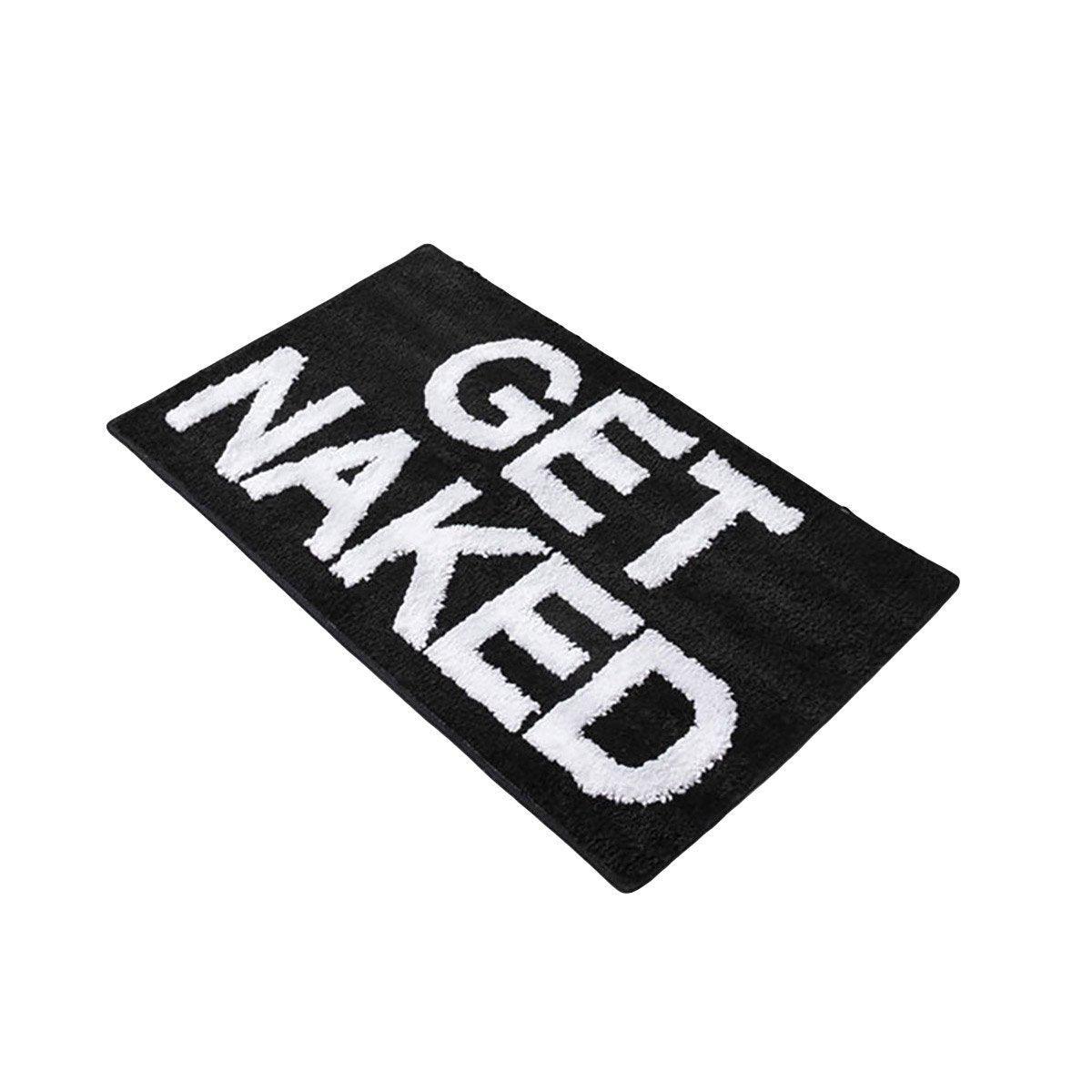 Non-Slip Absorbent Bathroom Floor Mat 60cm x 40cm Microfiber Black "Get Naked" - SuperSaverAU - view 1