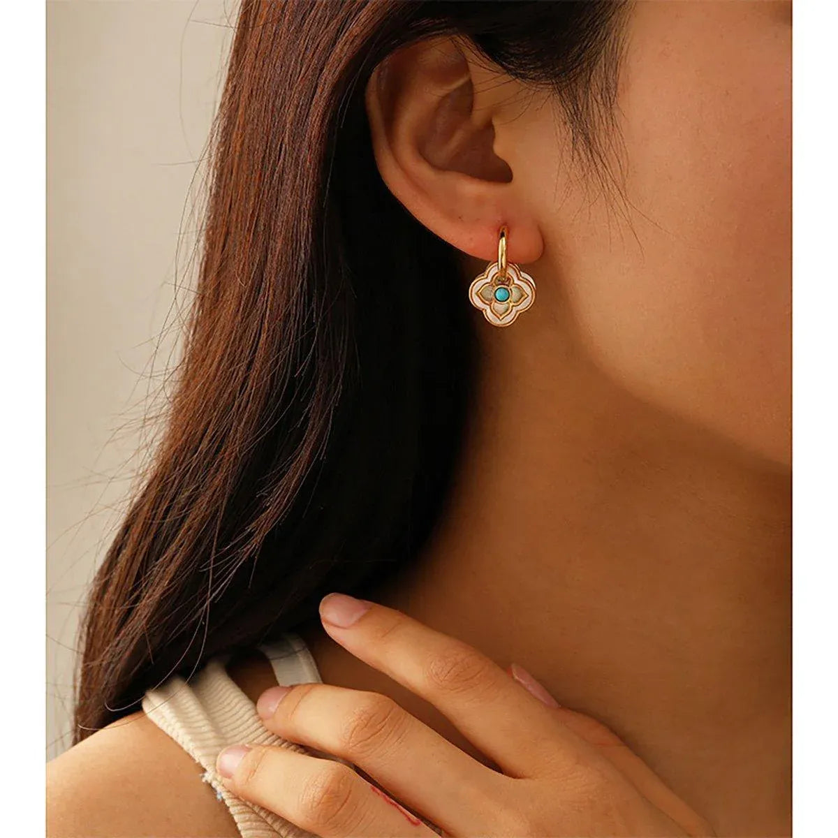 Premium AIMALL Natural Shell Four Leaf Clover Earrings