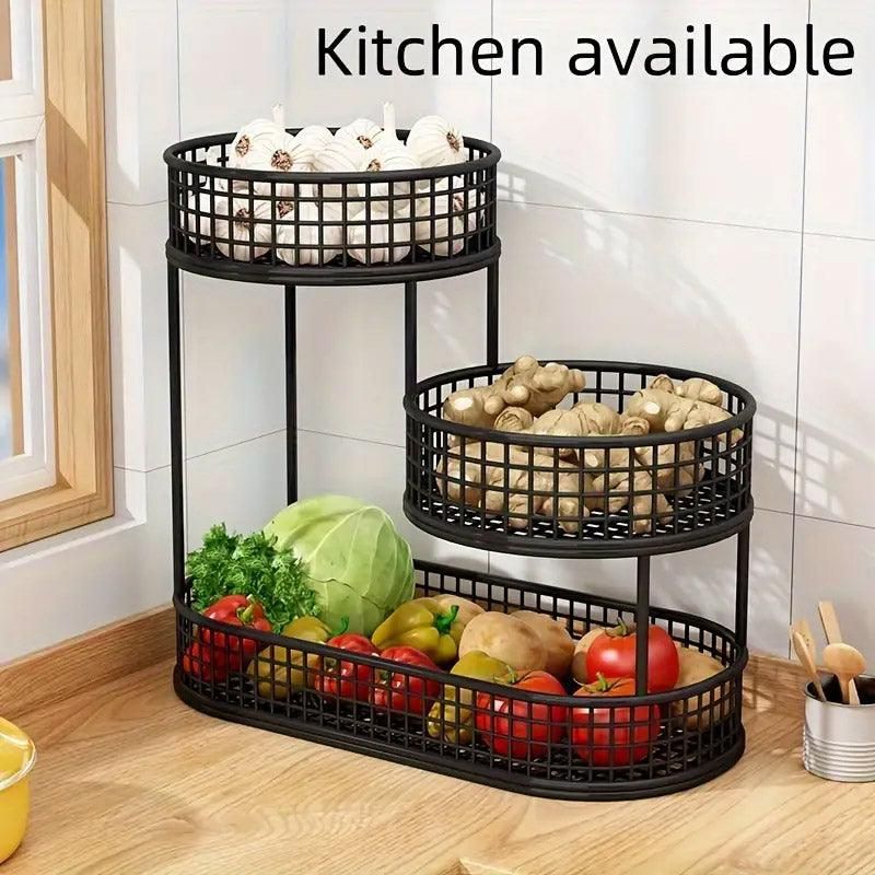 Premium Gold 3 Tier Metal Fruit Basket Snack Storage Rack Coffee Table Organiser