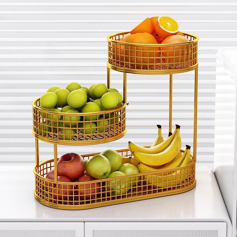 Premium Gold 3 Tier Metal Fruit Basket Snack Storage Rack Coffee Table Organiser