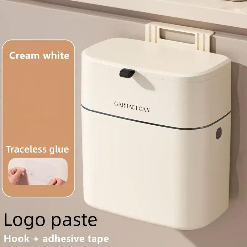 Wall-Mounted Waste Bin with Flip-Top Lid, Cream White, 25.5 x 15 x 28.3cm - SuperSaverAU - view 4