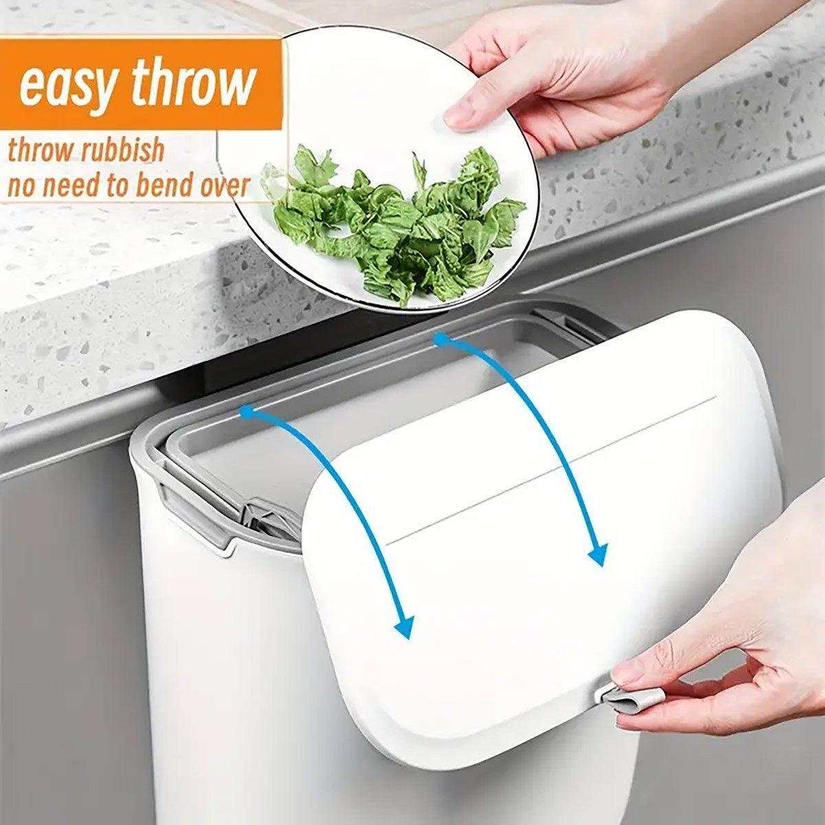 Premium Wall Mounted Wastebasket – White 9L with Sliding Lid