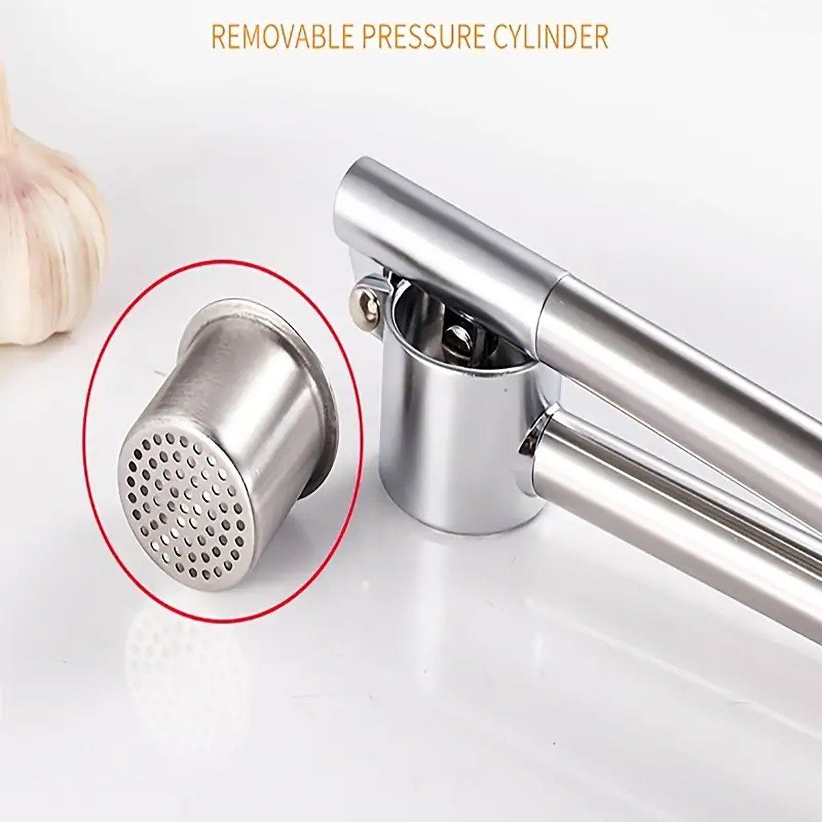 Premium Silver Stainless Steel Garlic Press and Peeler Kitchen Crusher