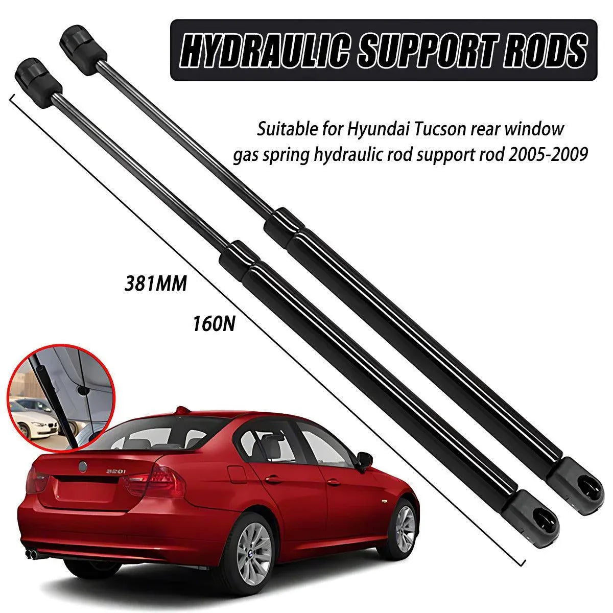 Premium 2x Rear Window Gas Struts for Hyundai Tucson 2005-2009