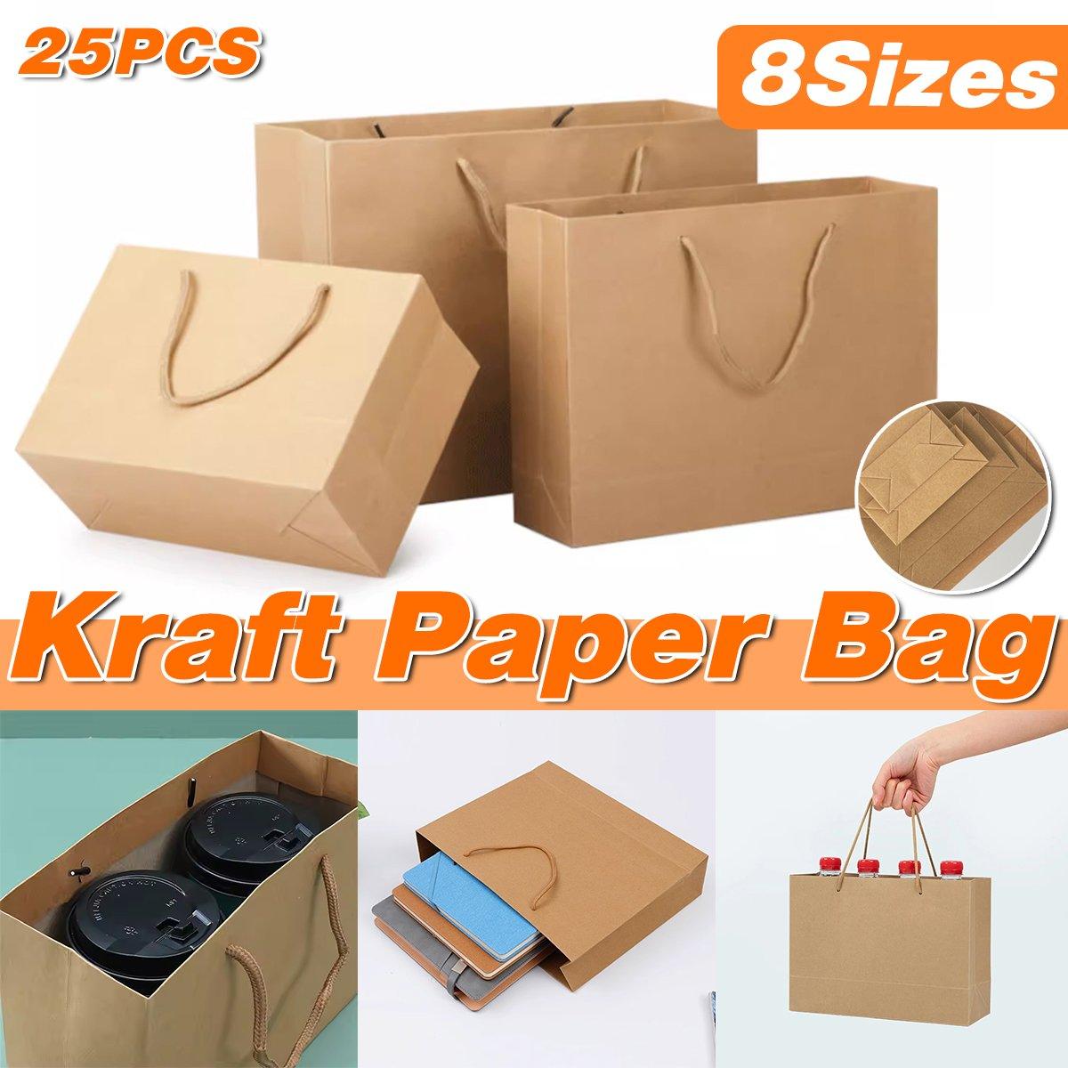 25pcs Paper Gift Bags Handbag Kraft Paper BagsParty Favors Wedding Packaging - 17x24x10cm - SuperSaverAU - view 1