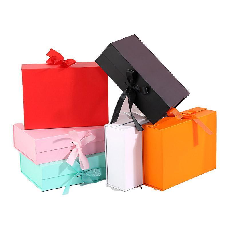 Premium 5 Pack Orange Gift Boxes with Ribbon Magnetic Closure 23x17x7cm