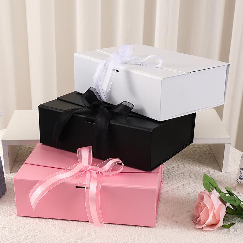 Premium 5 Pack Orange Gift Boxes with Ribbon Magnetic Closure 23x17x7cm