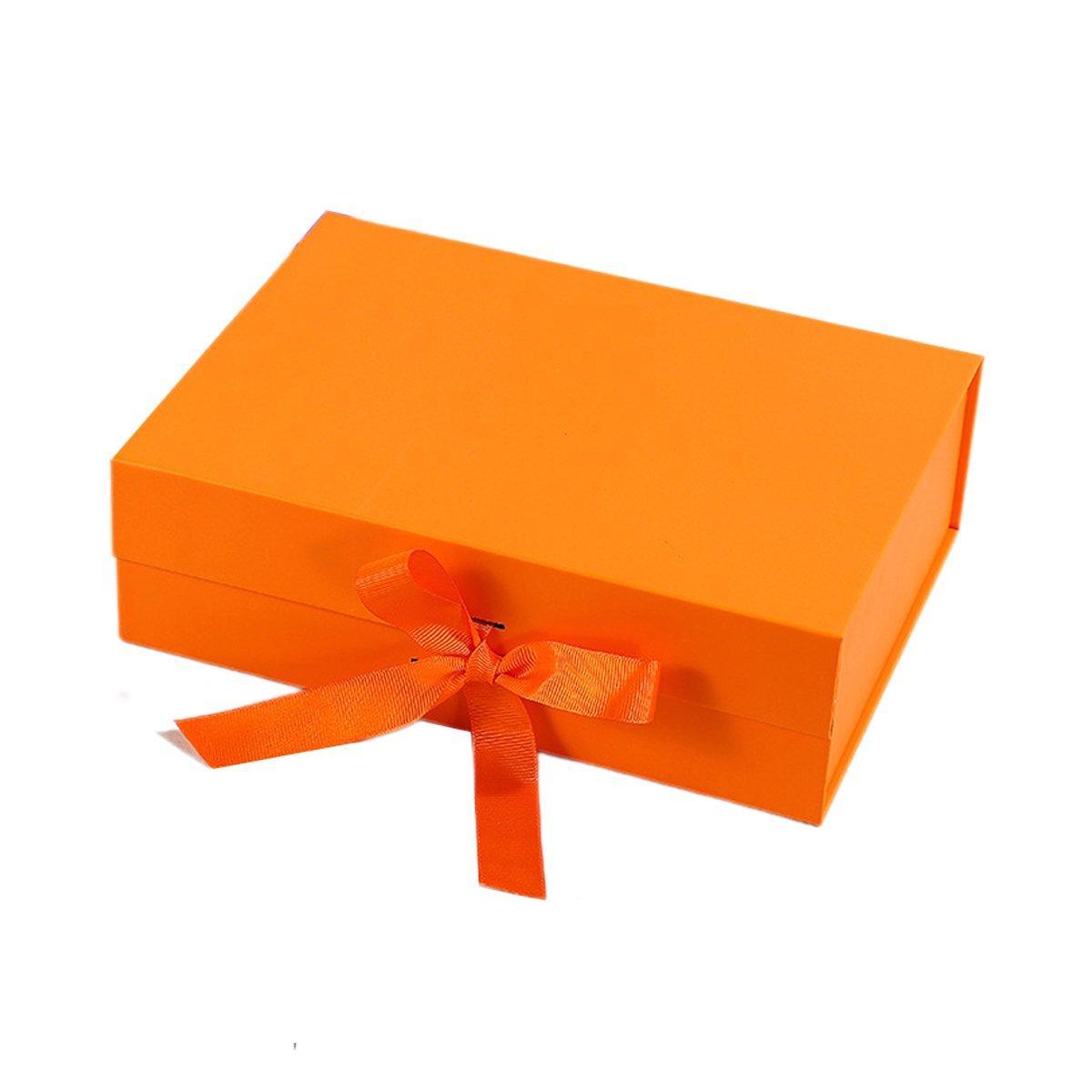 Premium 5 Pack Orange Gift Boxes with Ribbon Magnetic Closure 23x17x7cm