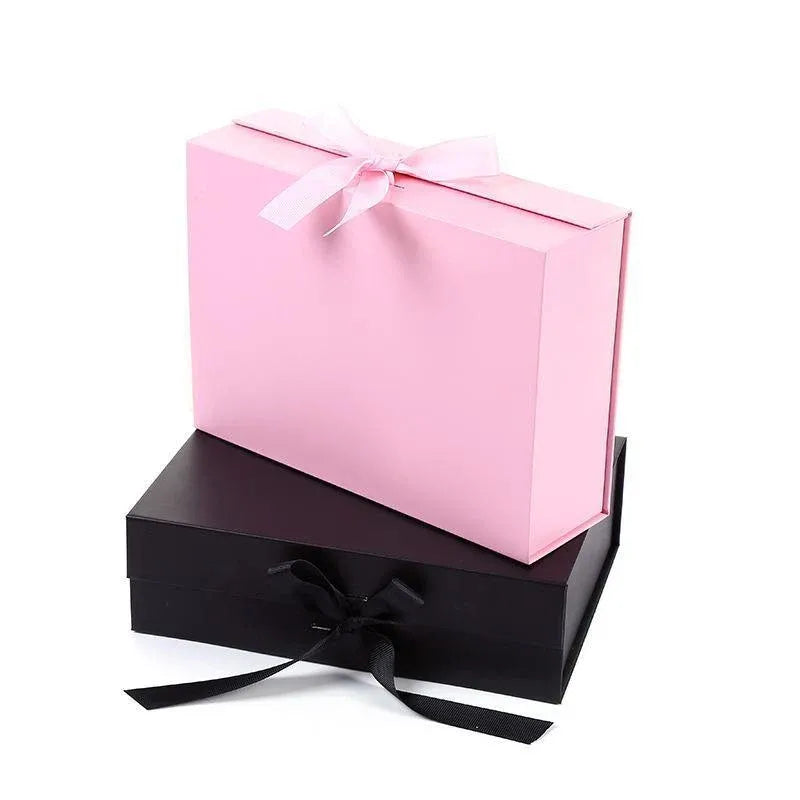Premium Ribbon Flip Folding Gift Boxes – Black 5 Pack