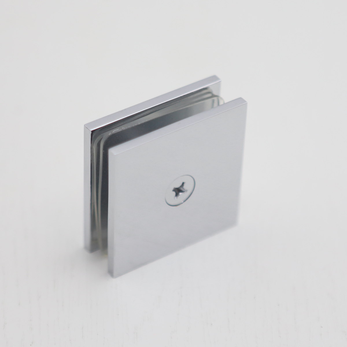 Premium Shower Glass Clip – Chrome Single Hole Square Bracket