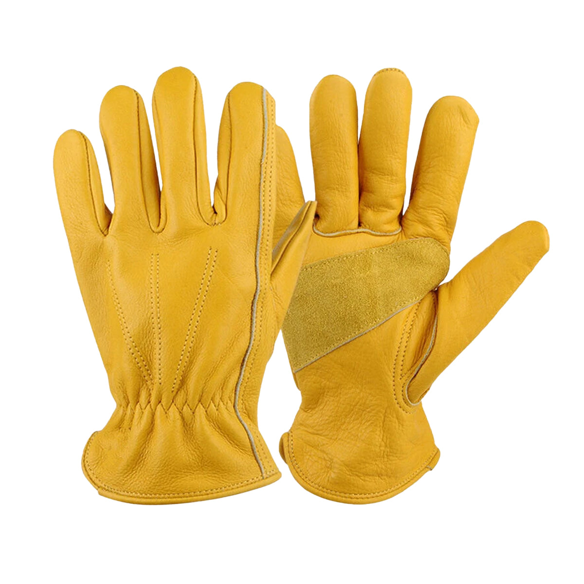 Premium Cowhide Work Gloves with Elastic Wrist - Golden Yellow, XL