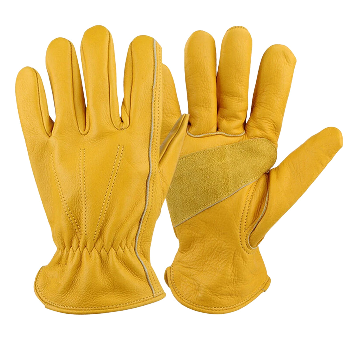 Premium Cowhide Work Gloves with Elastic Wrist - Golden Yellow, XL