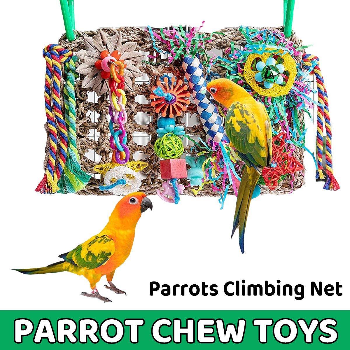 Parrot Gnawing Toy - Woven Grass Net, Colourful Chew Toy, 30cm x 21cm - SuperSaverAU - view 1