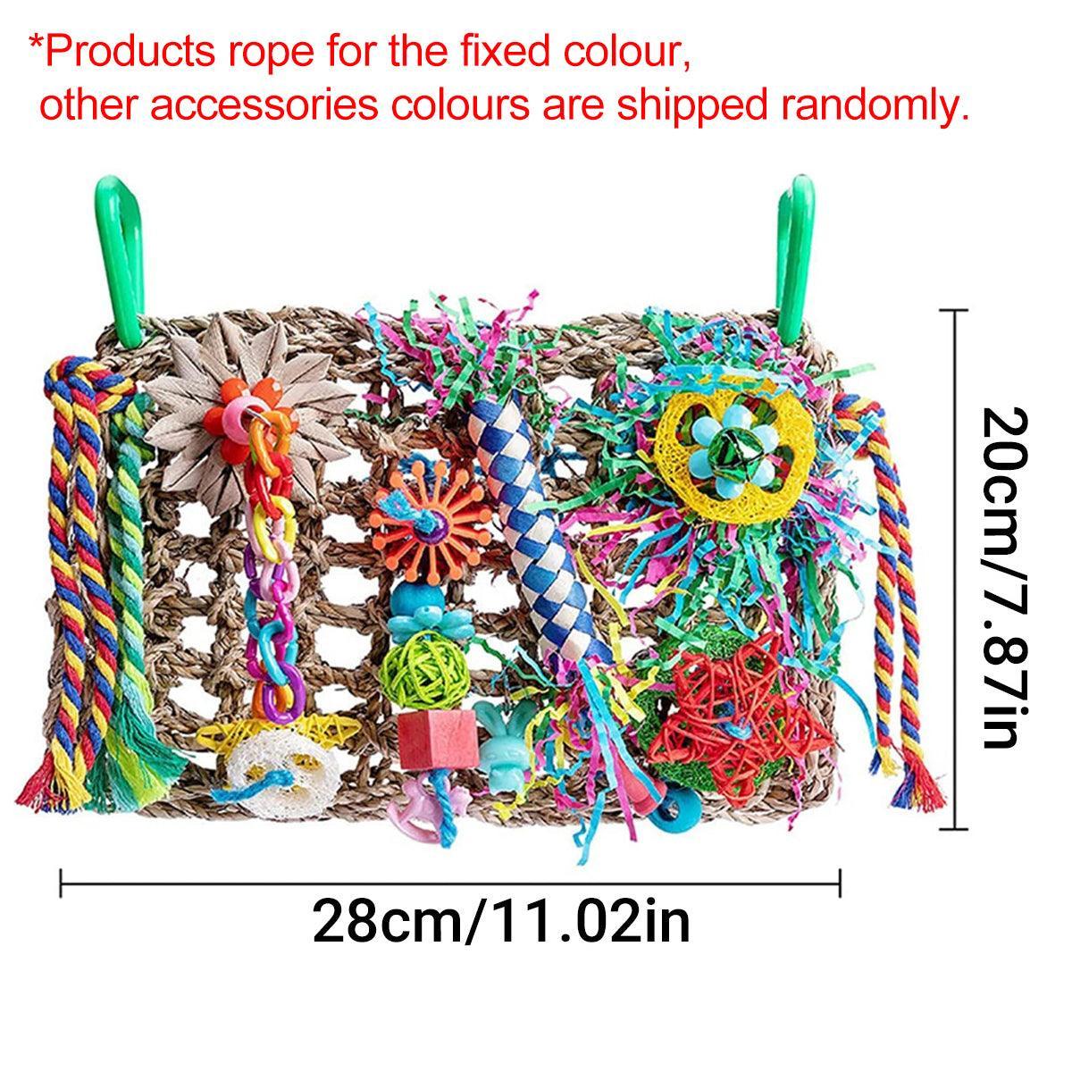 Parrot Gnawing Toy - Woven Grass Net, Colourful Chew Toy, 30cm x 21cm - SuperSaverAU - view 3