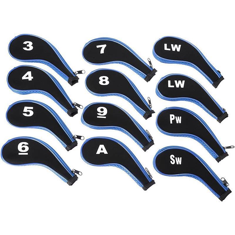 Premium 12Pcs Neoprene Golf Club Head Covers with Long-Neck Zippers - Black