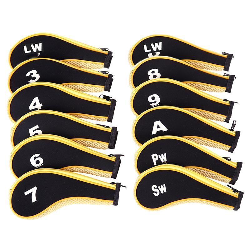 Premium 12Pcs Neoprene Golf Club Head Covers with Long-Neck Zippers - Black