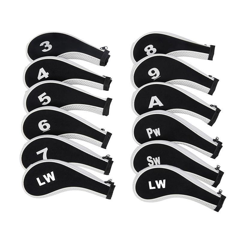 Premium 12Pcs Neoprene Golf Club Head Covers with Long-Neck Zippers - Black