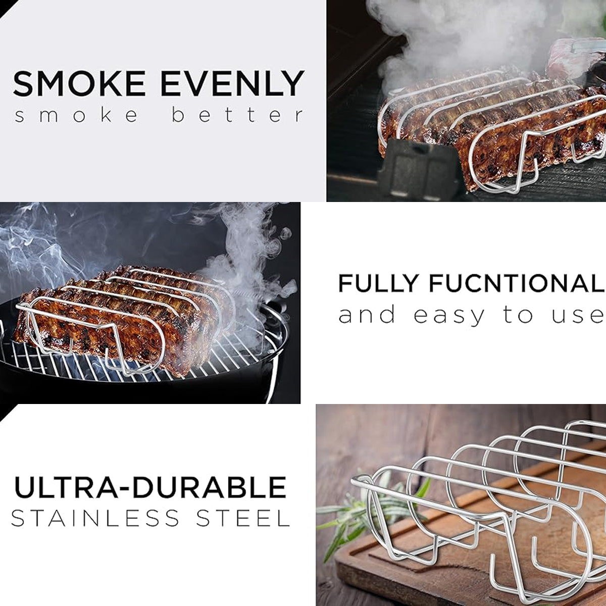 Premium Stainless Steel Rib Grill Rack – Black BBQ Rack