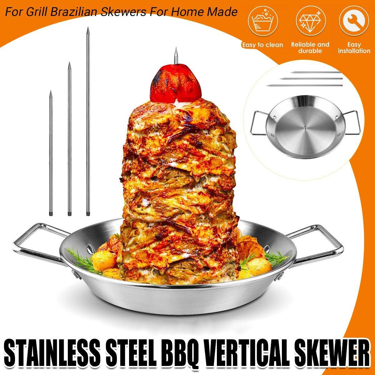 Stainless Steel BBQ Rotisserie Pan Kit with 3 Removable Iron Skewers, 10 Inch - SuperSaverAU - view 1