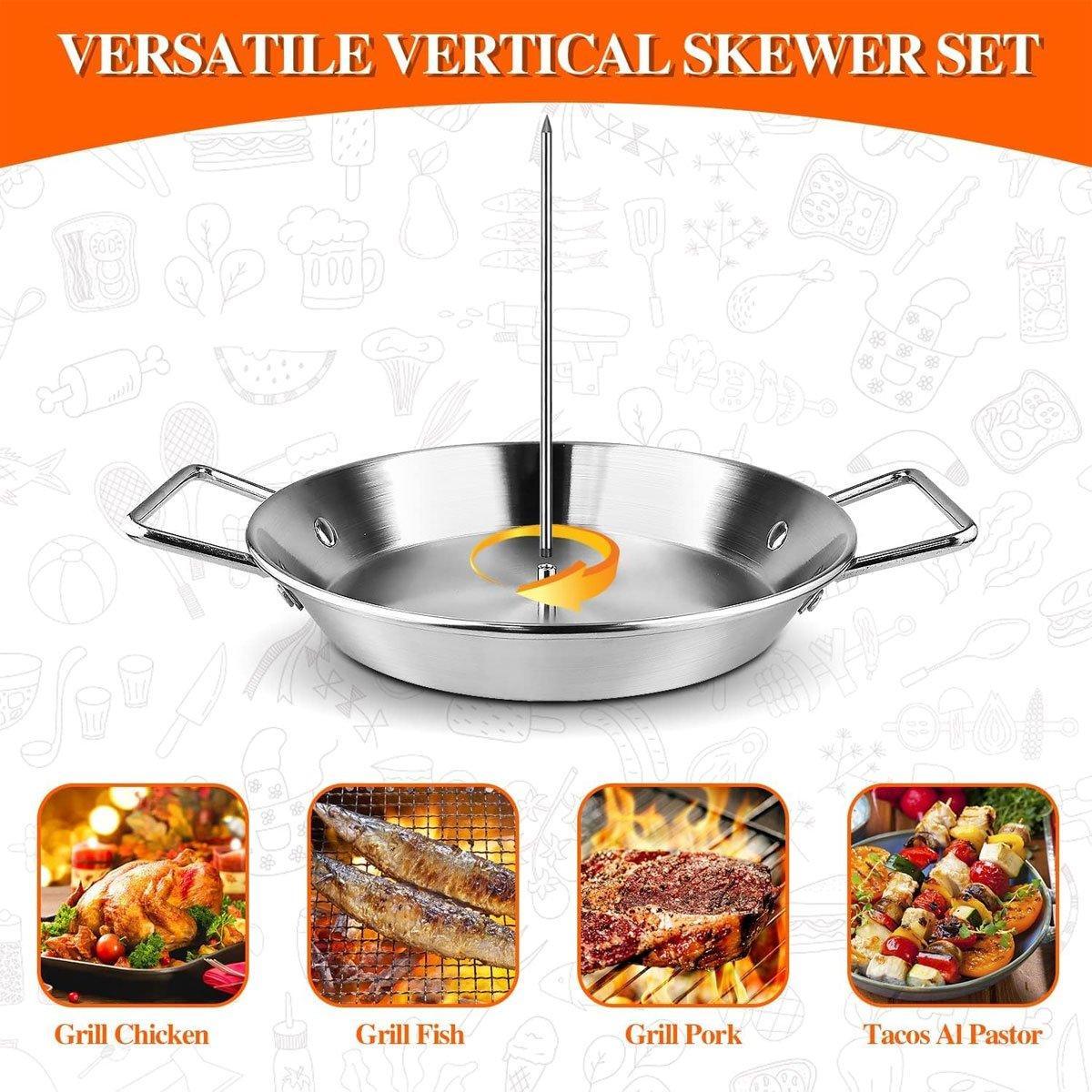 Stainless Steel BBQ Rotisserie Pan Kit with 3 Removable Iron Skewers, 10 Inch - SuperSaverAU - view 2
