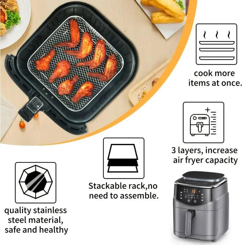 3-Piece Air Fryer Grill Rack Set - Multi Layer Stainless Steel Round - SuperSaverAU - view 4