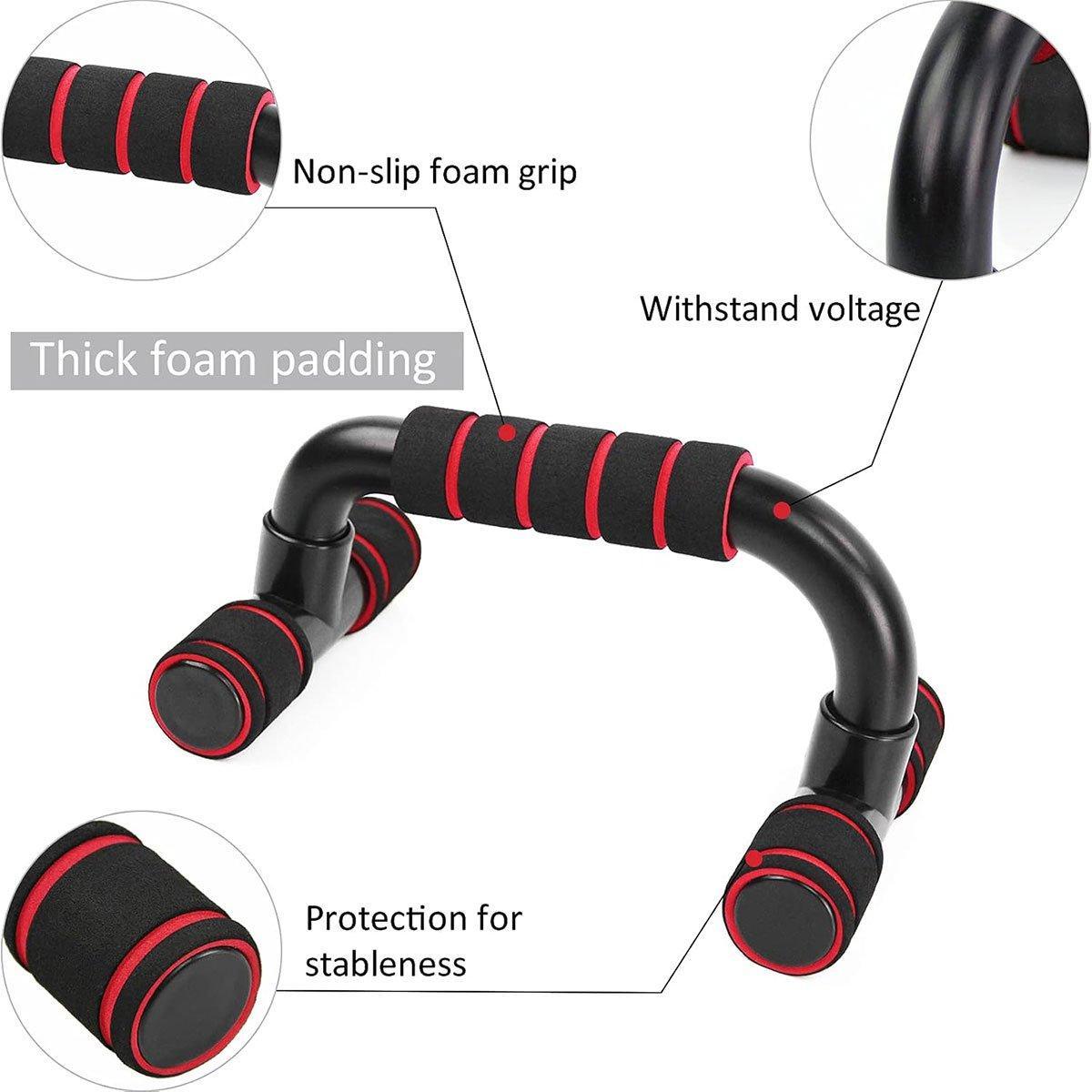 Premium Red H-Shaped Push-Up Bars with Foam Grips