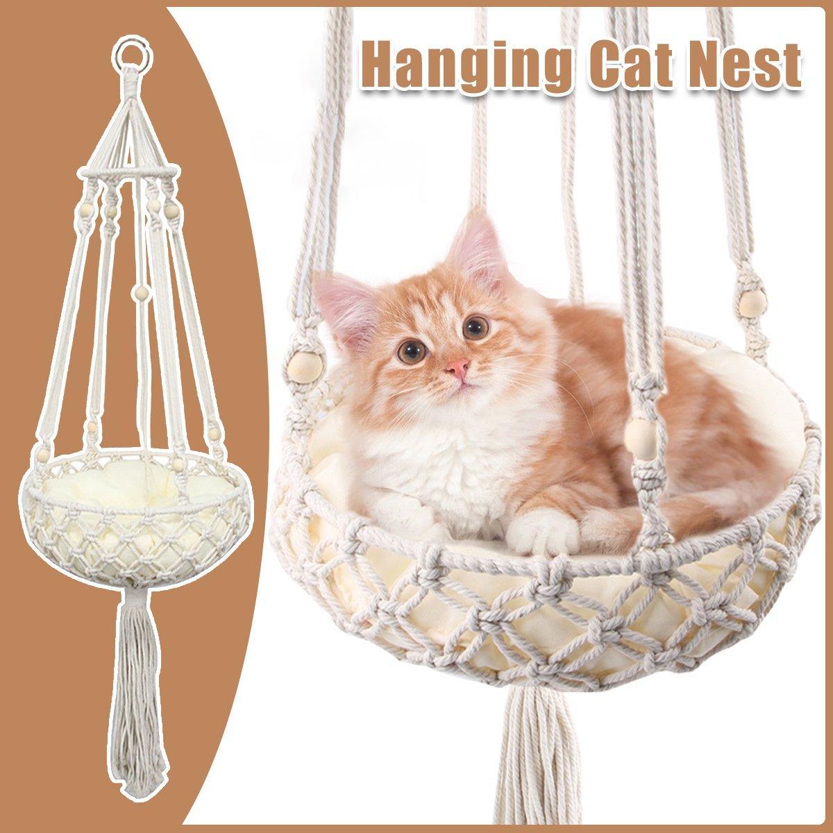 Woven Cat Nest Hammock 30 cm - Macramé Design, Soft Cushion, Easy Install - SuperSaverAU - view 1