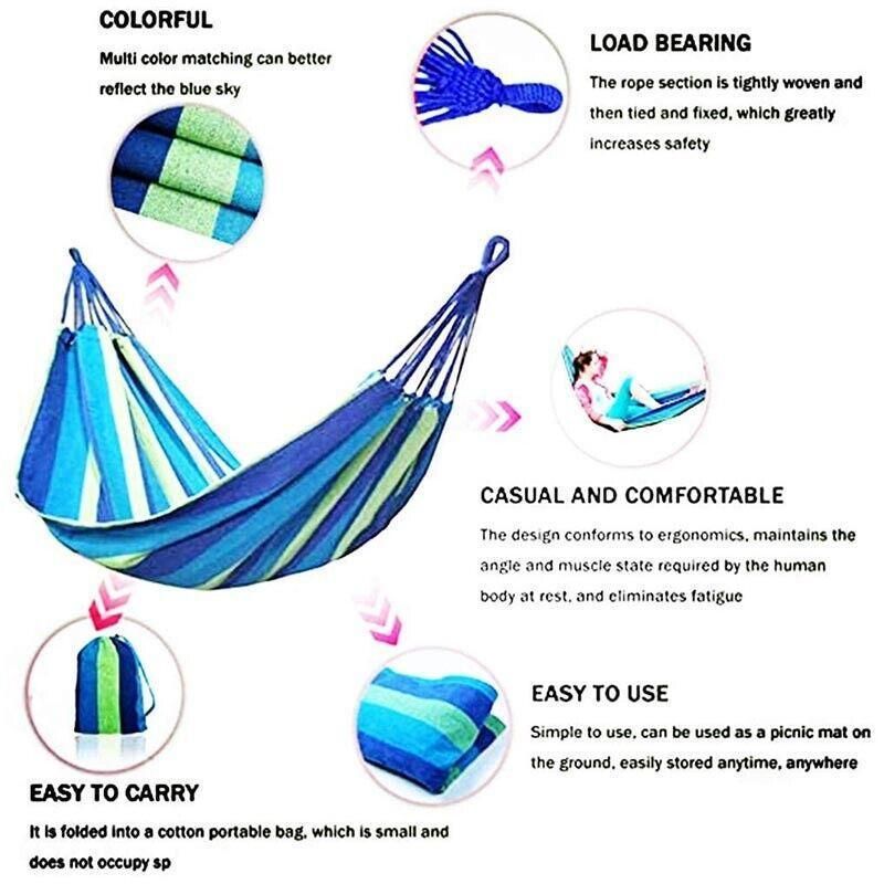Premium Double Outdoor Cotton Hammock – Red 260 x 150cm