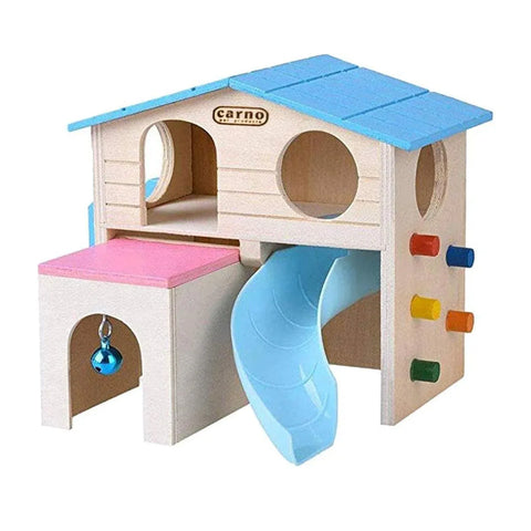 Premium Wooden Hamster Villa with Slide & Climbing Ladder - Blue