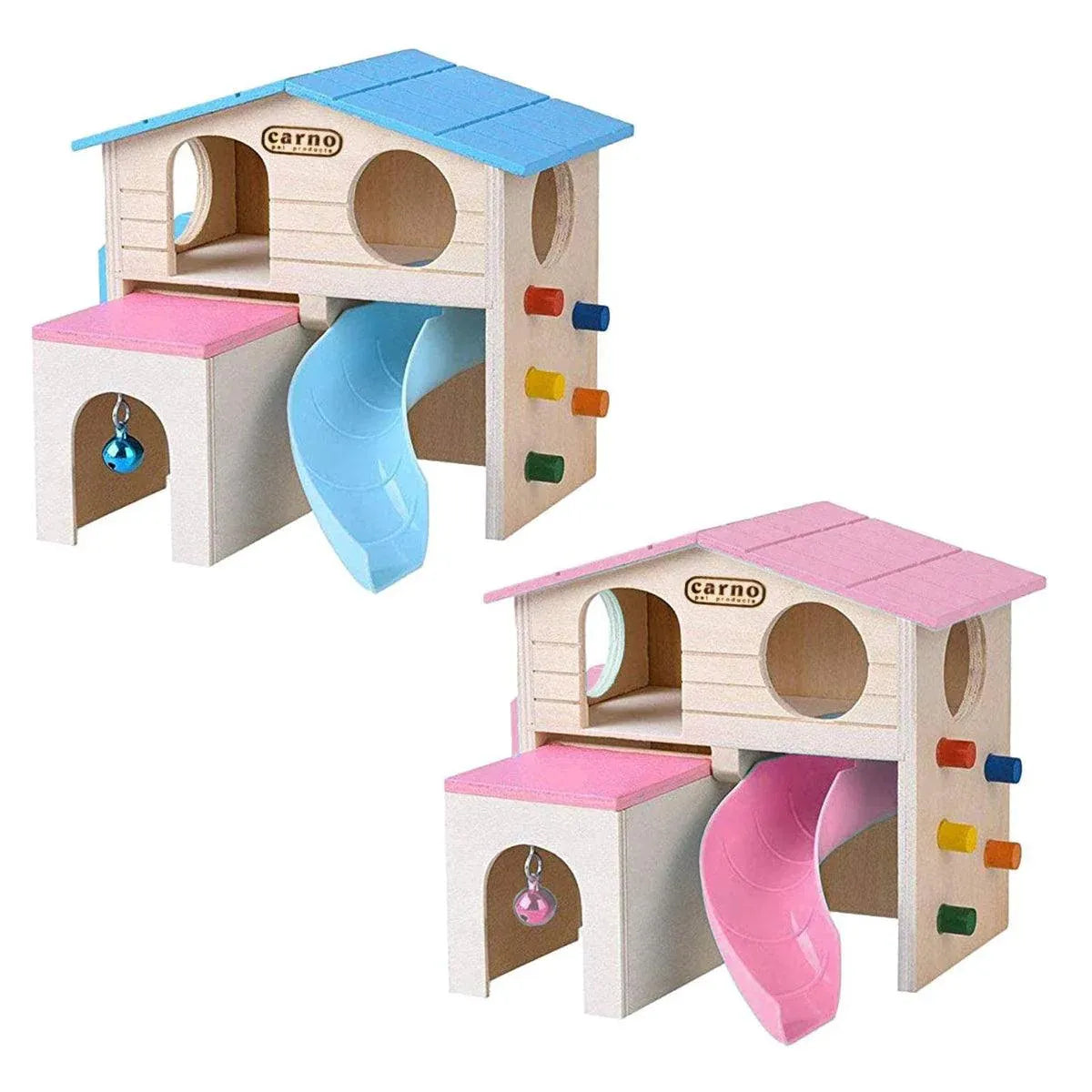 Premium Wooden Hamster Villa with Slide & Climbing Ladder - Blue