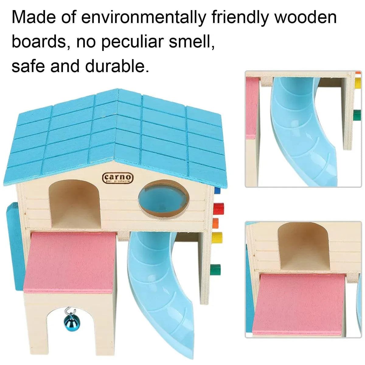 Premium Wooden Hamster Villa with Slide & Climbing Ladder - Blue