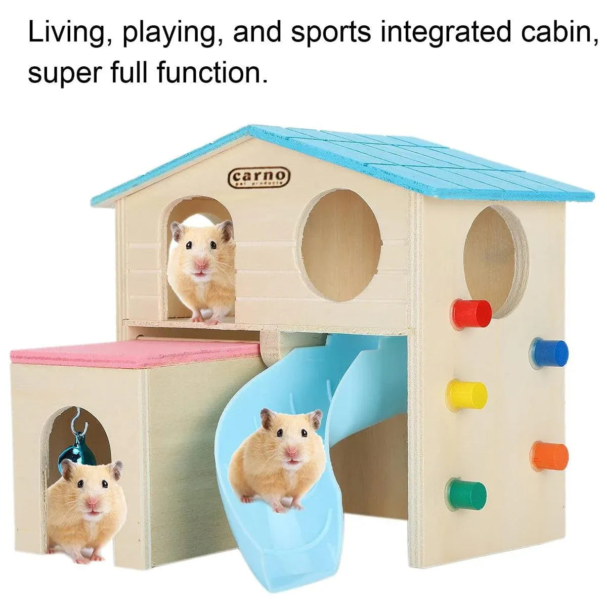 Premium Wooden Hamster Villa with Slide & Climbing Ladder - Blue