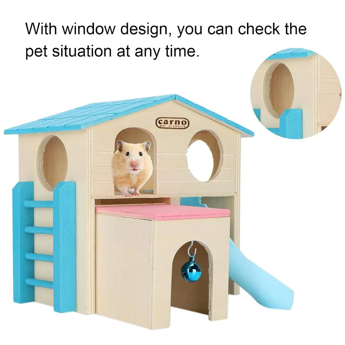 Premium Wooden Hamster Villa with Slide & Climbing Ladder - Pink
