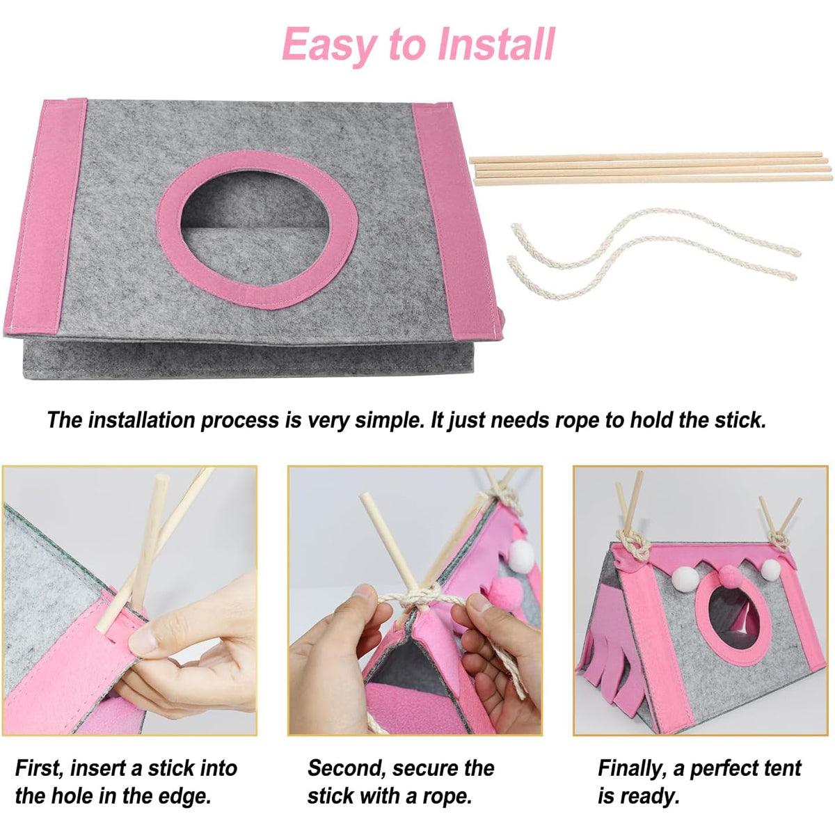 Premium Blue Foldable Felt Hamster Tent Small Pet Hideaway