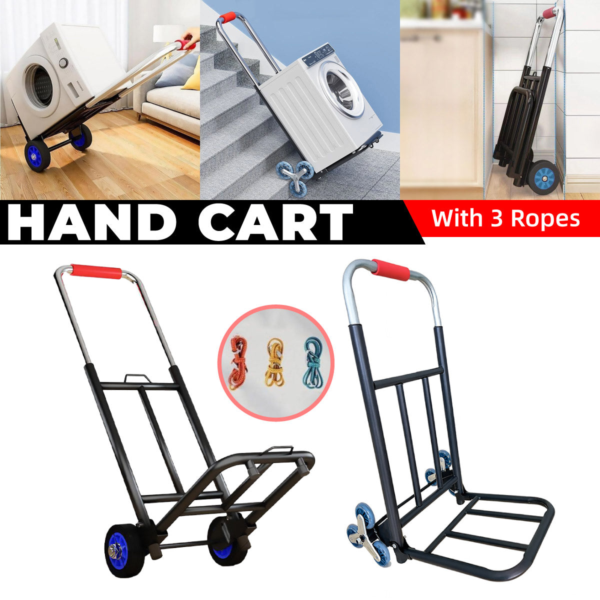 Premium Folding Stair Climbing Hand Trolley with Tri-Wheels - 100kg