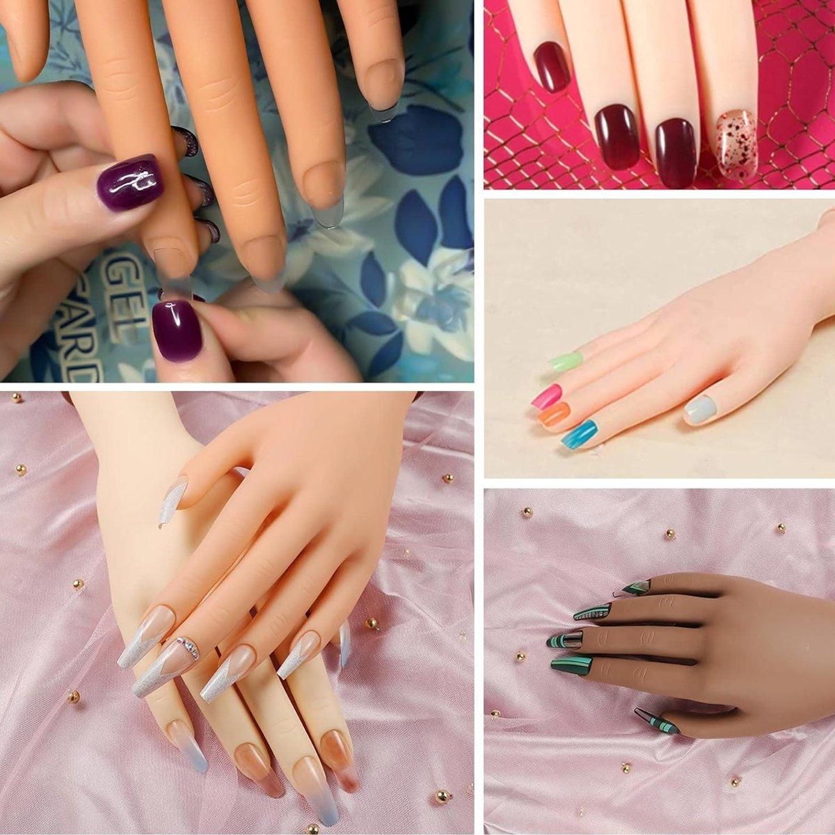 Premium Manicure Practice Hand with Flexible Fingers and Desktop Holder for Nail Training