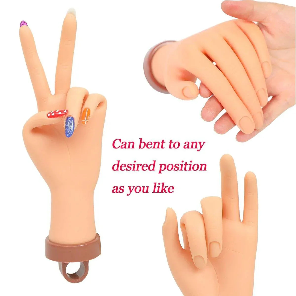 Premium Manicure Practice Hand with Flexible Fingers and Desktop Holder for Nail Training