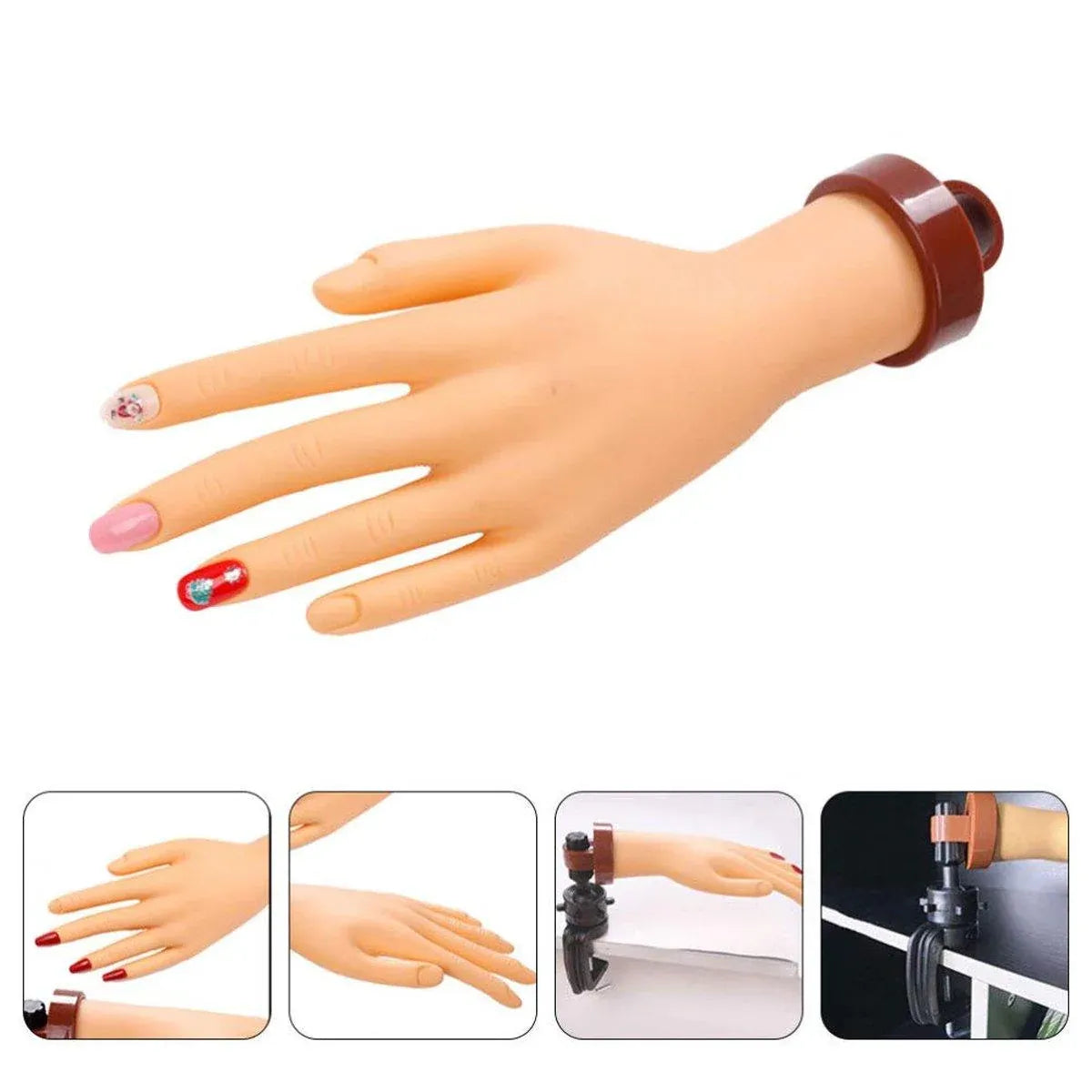 Premium Manicure Practice Hand with Flexible Fingers and Desktop Holder for Nail Training