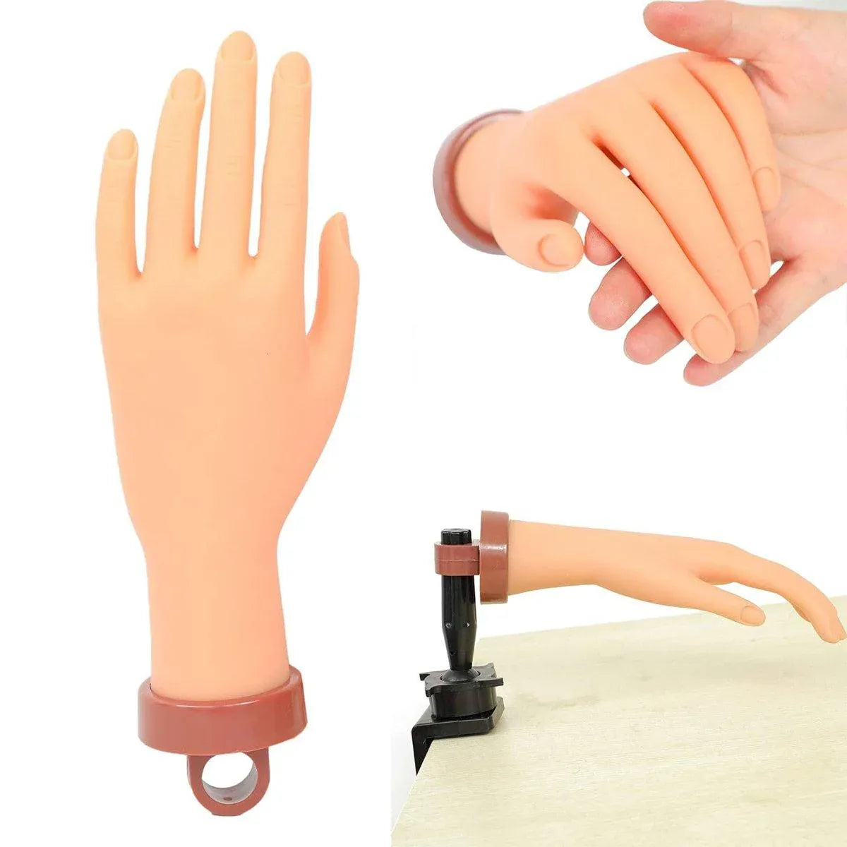 Premium Manicure Practice Hand with Flexible Fingers and Desktop Holder for Nail Training
