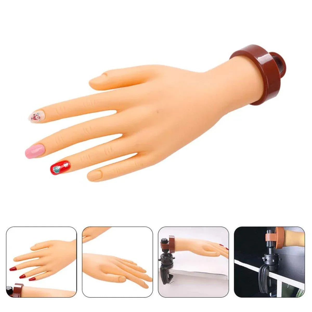 Premium Manicure Practice Hand with Flexible Fingers and Desktop Holder for Nail Training