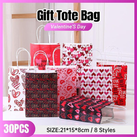 30x Valentines Day Love-Themed Tote Bag Elegant Kraft Paper Handbag Lightweight - Y169 - SuperSaverAU - view 1