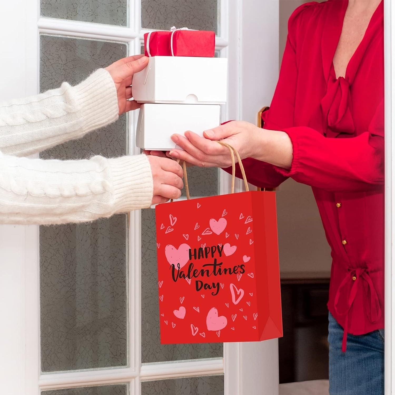 30x Valentines Day Love-Themed Tote Bag Elegant Kraft Paper Handbag Lightweight - Y170 - SuperSaverAU - view 2