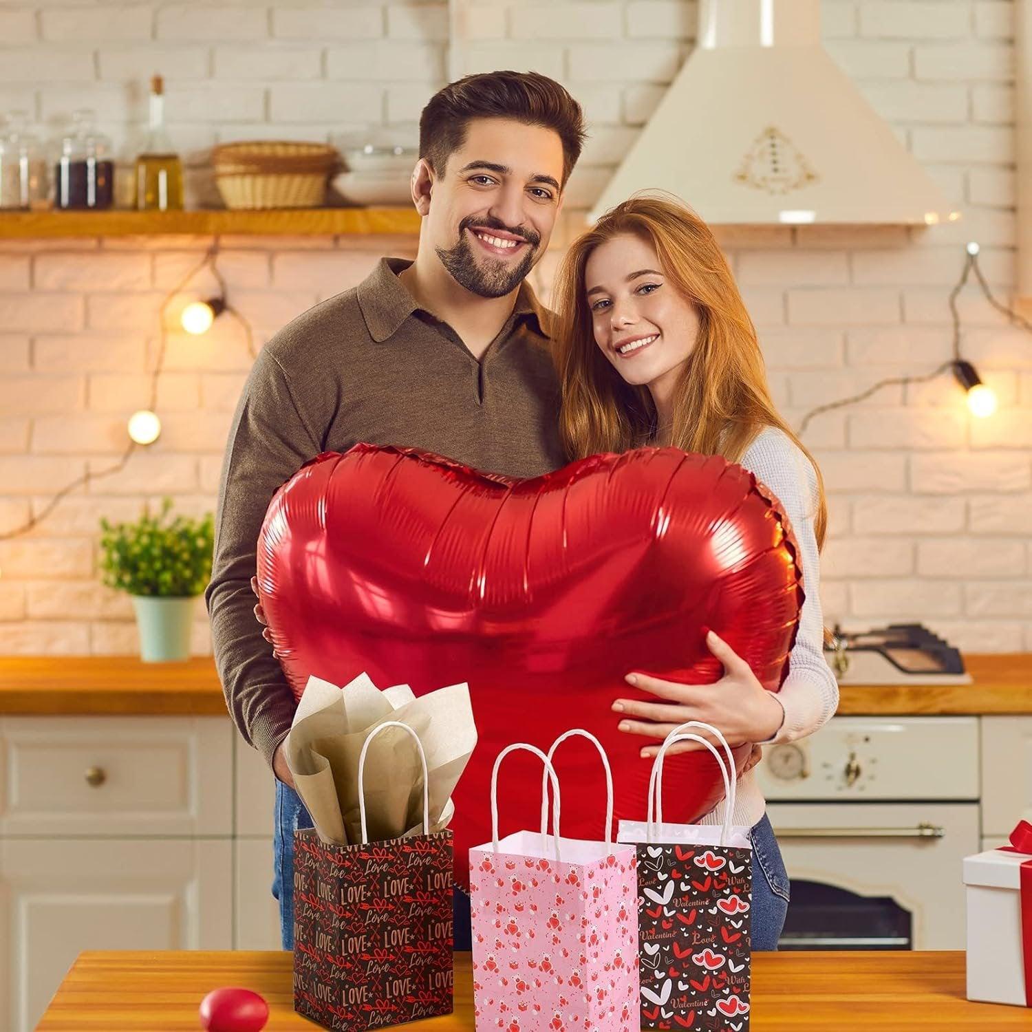 30x Valentines Day Love-Themed Tote Bag Elegant Kraft Paper Handbag Lightweight - Y171 - SuperSaverAU - view 4