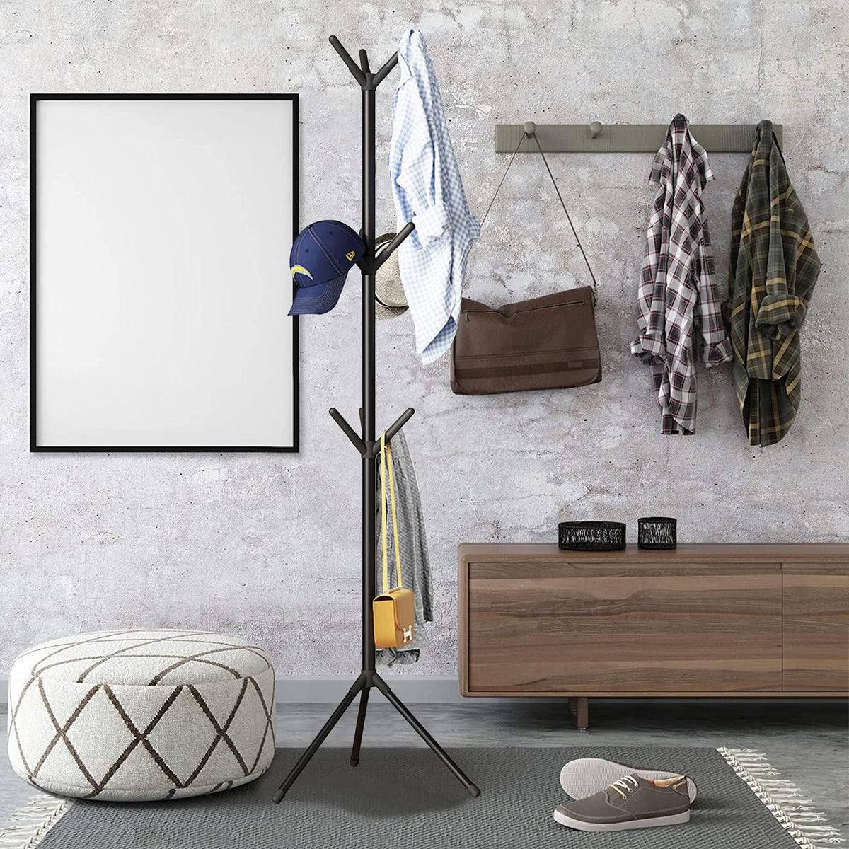 Premium 6-Hook Iron Coat Stand – Black 170cm with Triangular Base