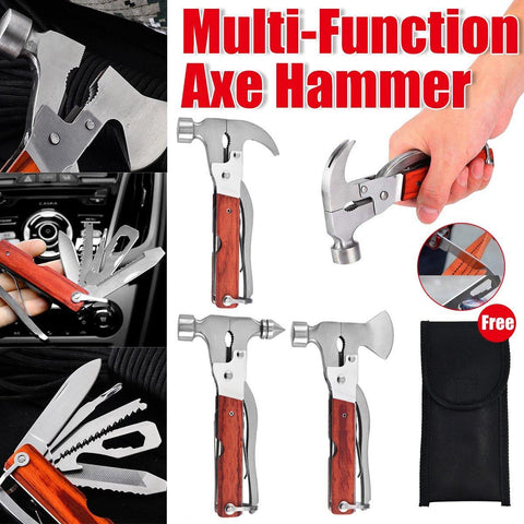 Premium Multifunctional Axe Hammer Camping Tool with Pouch - Hatchet