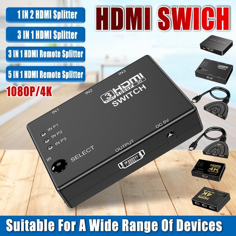 Premium 3 in 1 HDMI Switch 4K with Remote Control and IR Cable