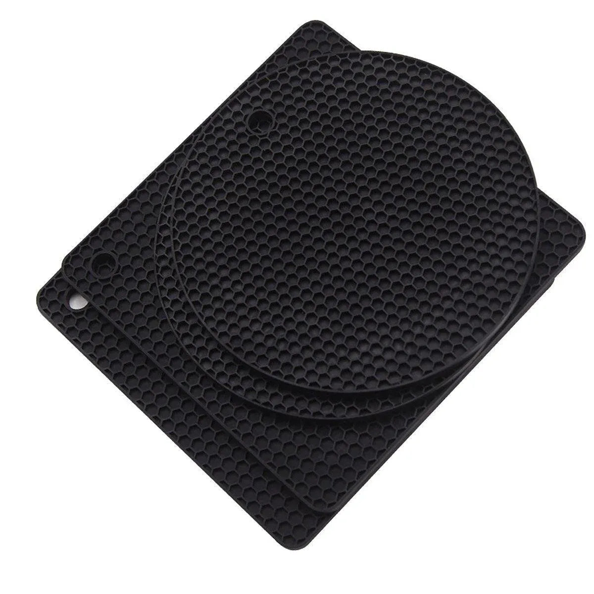 Premium Silicone Honeycomb Heat Resistant Mats – Black 4 Pack