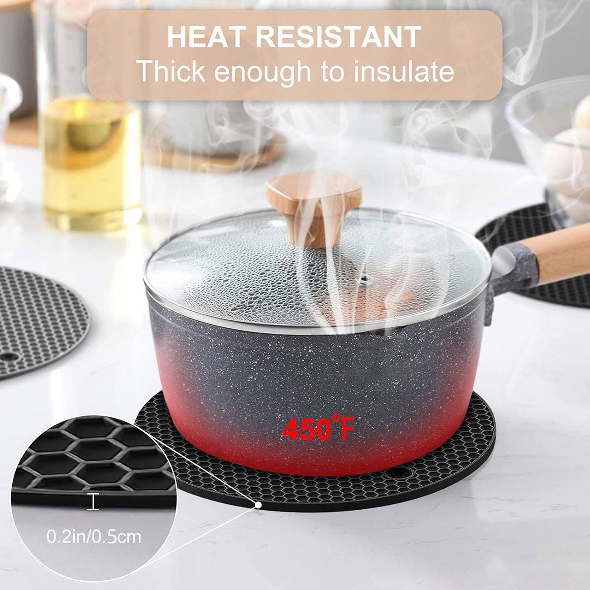 Premium Silicone Honeycomb Heat Resistant Mats – Black 4 Pack